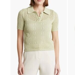 T Tahari Crochet Polo Sweater in Pale Sage Size M